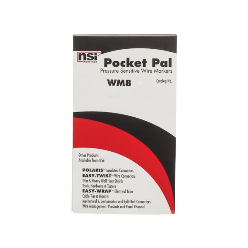 NSi Pocket Pal WMB-15 Pre-Printed Wire Marker Book, 6 in L x 3-1/4 in W, Black on White, Vinyl Impregnated Cloth Film